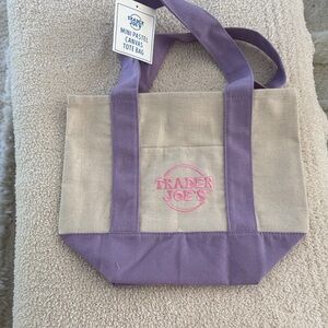 Trader Joe's Mini Pastel Canvas Tote Bag - Purple and Tan